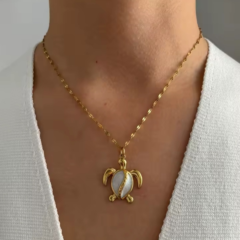 White Turtle 18K Gold Stainless Steel Waterproof Necklace